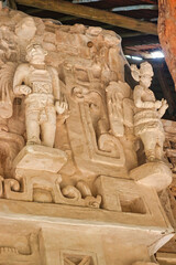 A Pair of Mayan winged warriors at the entrance of the Tomb of Ukit Kan Lek Tok inside the Acropolis pyramid of  Ek Balam,near Valladolid,Yucatan,Mexico