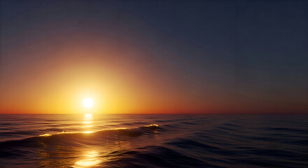 Sunset over the Ocean with Waves and Starry Sky