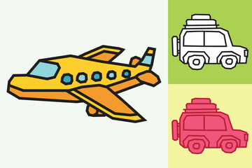 Plane Icon made in Cutout and Flat Design and Thick Line Art in Three Color Style