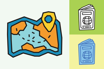 Map Icon made in Cutout and Flat Design and Thick Line Art in Three Color Style