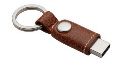 Durable leather usb-c keychain flash drive conveniently stored for everyday data transfer needs transparent background