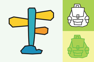 Road Sign Icon made in Cutout and Flat Design and Thick Line Art in Three Color Style