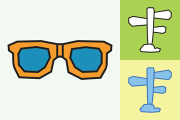 Sunglasses Icon made in Cutout and Flat Design and Thick Line Art in Three Color Style