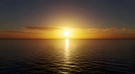 Golden Sunset Reflecting Over Calm Ocean