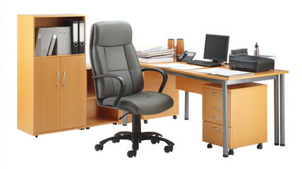 Ergonomic office furniture with sleek desk and comfortable chair creates productive workspace