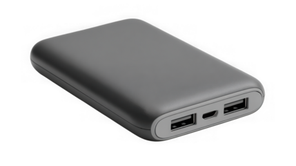 Compact portable power bank for charging devices on the go transparent background