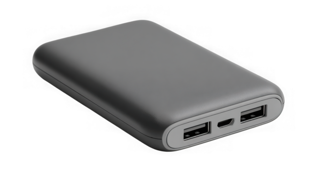 Compact portable power bank for charging devices on the go transparent background