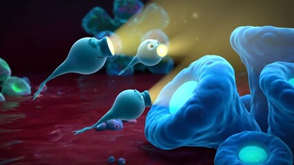 animated sperm cells exploring human body fertilization - Powered by Adobe