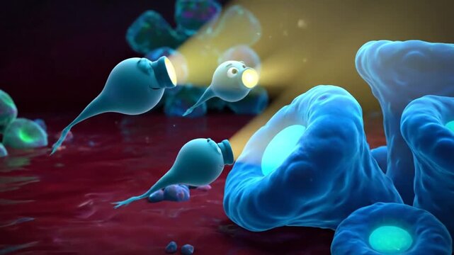 animated sperm cells exploring human body fertilization