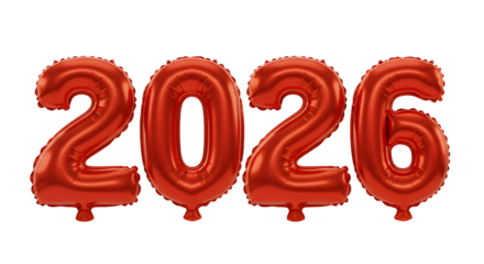 Red balloon numbers forming 2026, celebration decoration for New Year and milestone events