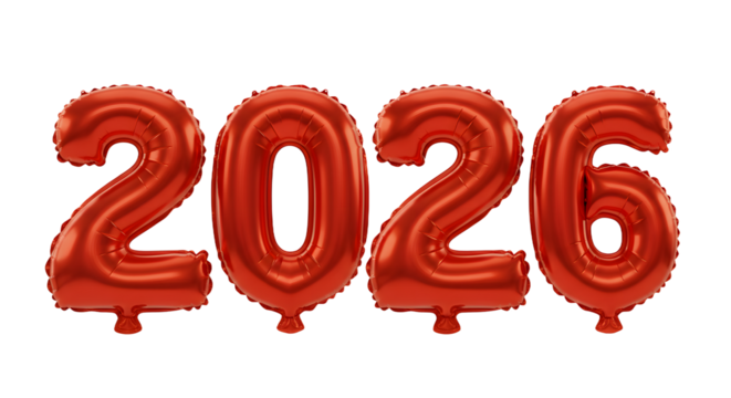Red balloon numbers forming 2026, celebration decoration for New Year and milestone events - Powered by Adobe
