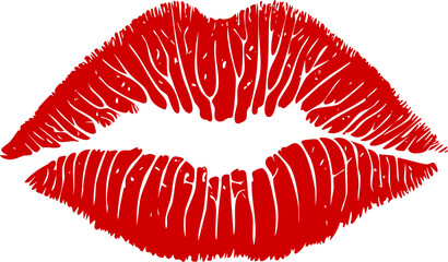 Red lipstick kiss mark vector. Sexy beautiful lips imprint. Valentine's day romantic symbol. Glamour cosmetic makeup illustration. Passion love icon. Grunge textured print.