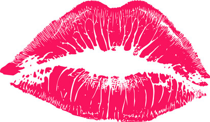 Red lipstick kiss mark vector. Sexy beautiful lips imprint. Valentine's day romantic symbol. Glamour cosmetic makeup illustration. Passion love icon. Grunge textured print.