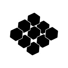 Black and white illustration of nine hexagons arranged in a diamond shape on a white background created with generative ai