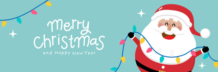 Merry Christmas and happy new year greeting card 2026 with cute Santa Claus collection. Holiday cartoon characters set. -Vector