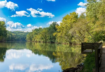 Papier peint photo Par pièce Enjoying nice weather at Roswell Riverwalk Boardwalk, a 7-mile off-road path that runs along the Chattahoochee River in Roswell, Georgia, north of Fulton County. It provides a walking path along the r  © Minty