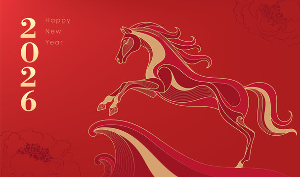 Horizontal New Year's illustration linear Chinese pattern horse Year background