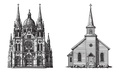 set vintage church engraving vector style