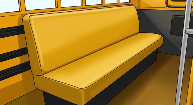 A yellow school bus seat, brightly colored and comfortable, offers a view of the vehicle's interior.