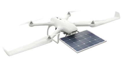 Drone carrying solar panel for sustainable energy isolated PNG with Transparent Background