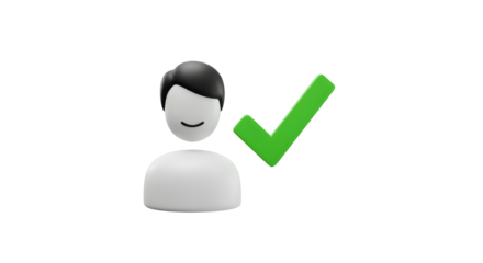 Smiling person with green check mark isolated PNG with Transparent Background