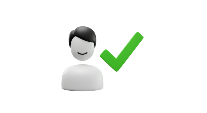 Smiling person with green check mark isolated PNG with Transparent Background