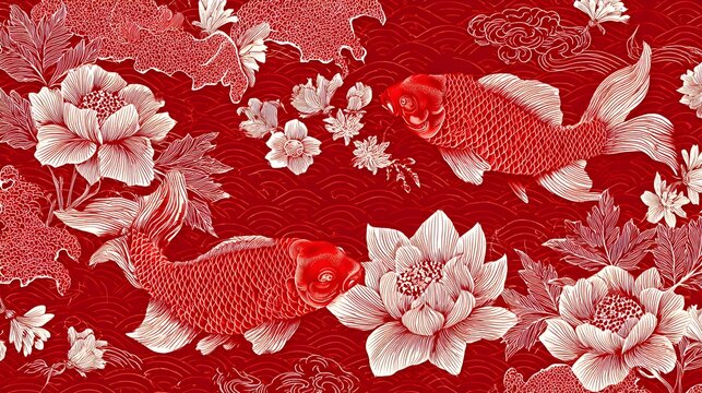 Red Chinese traditional seamless pattern design. Oriental style background for Happy new year or holiday
 - Powered by Adobe