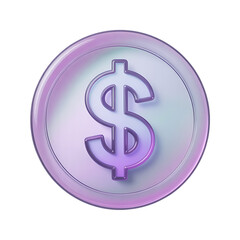 Shiny silver coin with dollar symbol centered in circular metallic design isolated on transparent background