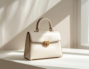 Elegant White Leather Handbag Minimal Design