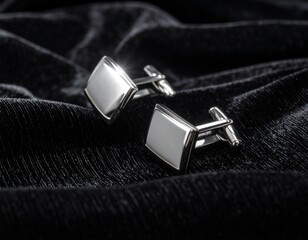 Elegant Silver Cufflinks on Fabric