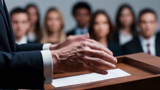 Business Leader Giving Speech to Audience at a Conference Event