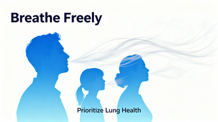 The silhouette of different people breathing freely represents the concept of valuing lung health and enjoying breathing, and is used in lung health promotion scenes.
