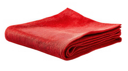 High quality red textured fabric folded square stack isolated on black for creative projects transparent background