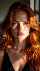 Fototapeta premium Portrait of a Young Woman with Red Hair in Soft Natural Light