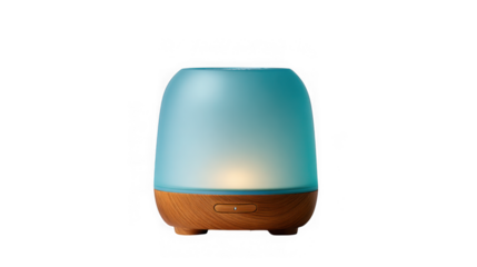 Modern essential oil diffuser with soft ambient light for home and wellness transparent background