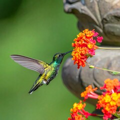 Hummingbird feeding on vibrant flower