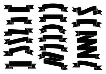 Collection of black vintage ribbon banners and labels