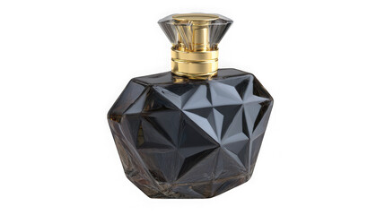 Elegant faceted glass perfume bottle with golden cap a luxurious fragrance container transparent background