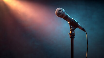 Obraz premium microphone on stage at night