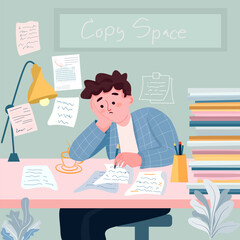 Overwhelmed with paperwork at the office desk 