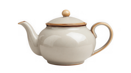 Classic cream teapot with subtle patterned lid and accentuated spout and handle transparent background