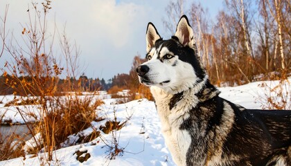 Husky dog in snowy landscape