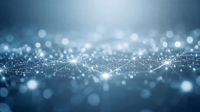 light blue bokeh image with connected abstract web lines forming futuristic tech mesh network wallpaper background