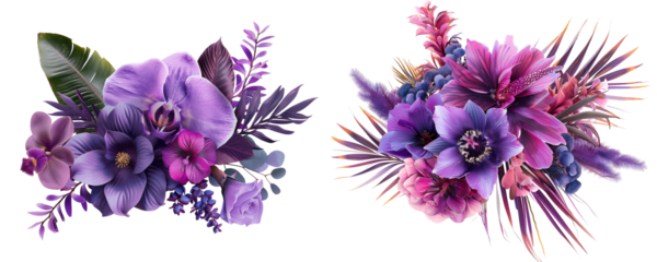 Floral arrangements with purple blossoms