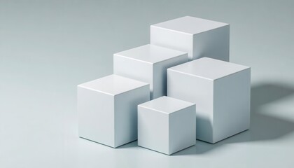 Minimalist display of geometric white cubes studio environment photography modern design neutral background