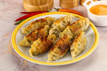 Japanese fried Gyoza stuffed dumplings