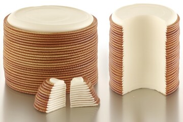 Obraz premium Cheese slices stacked into a tower shape, creative delicacy