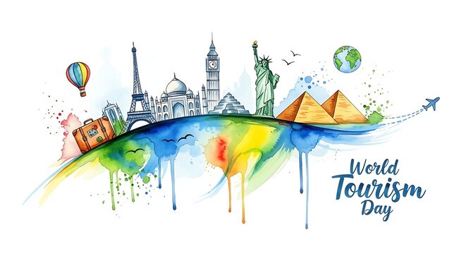 Celebrate World Tourism Day A Watercolor Journey Around the Globe