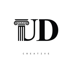 UD Law Prime Monogram Logo Design Classic Column & Legal Symbol