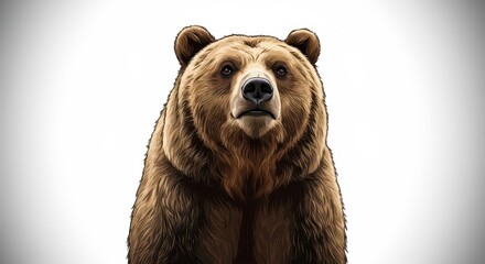 A detailed illustration of a grizzly bear, showcasing its impressive fur and facial features against a plain white backdrop.